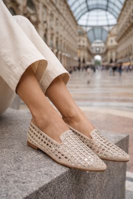 EX2603 CHAMPAGNE CRYSTAL LOAFER