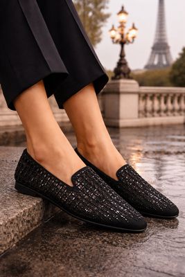 EX2603 BLACK CRYSTAL LOAFER