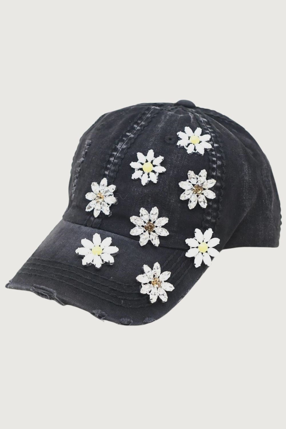 FA2604 DAISY CRYSTAL BASABALL HAT, COLOR: BLACK