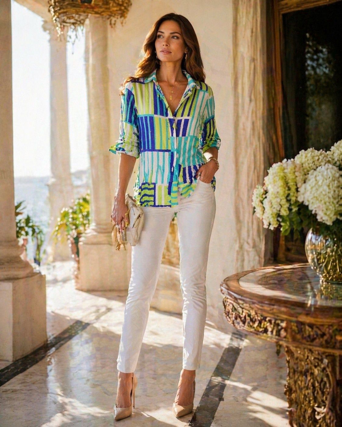 DC2604 GREEN STRIPE BLOUSE