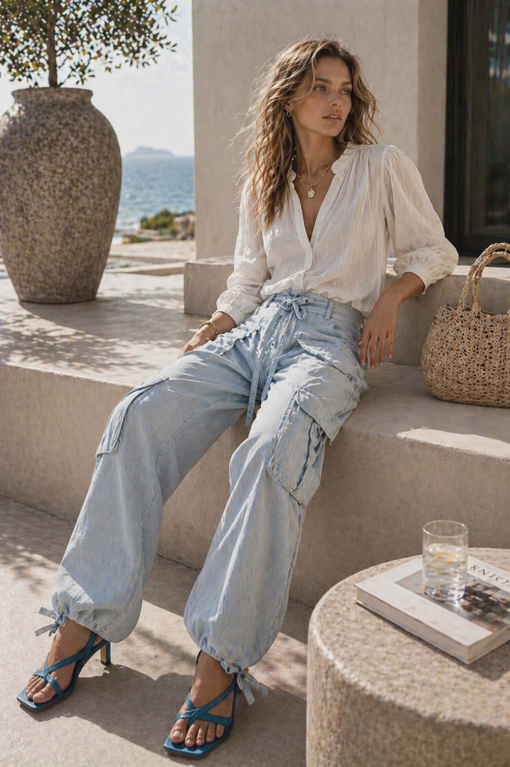 DS2604 SKY BLUE CARGO PANTS