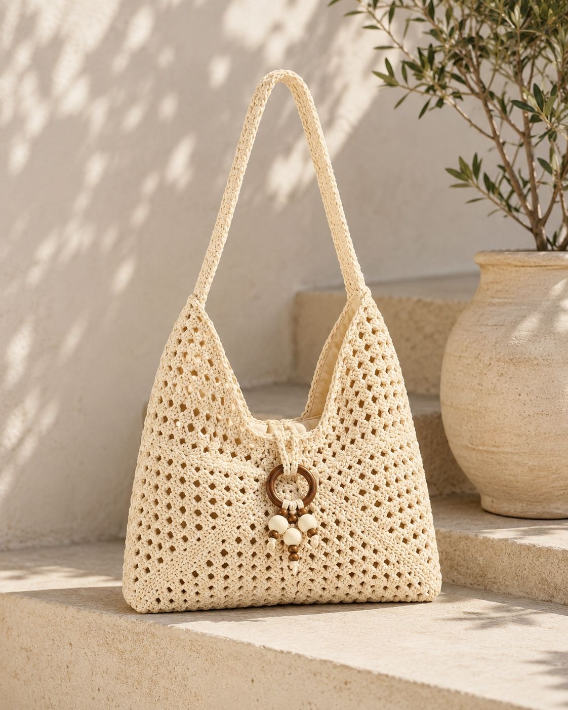 FA2606 POSITANO CROCHET TOTE, COLOR: BEIGE