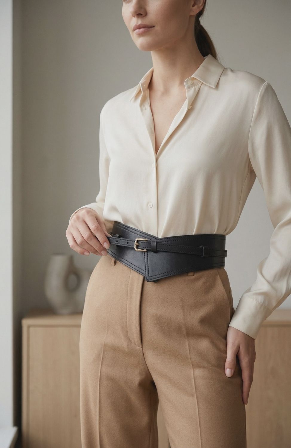 FA2606  CINQUE LEATHER BELT, COLOR: BLACK