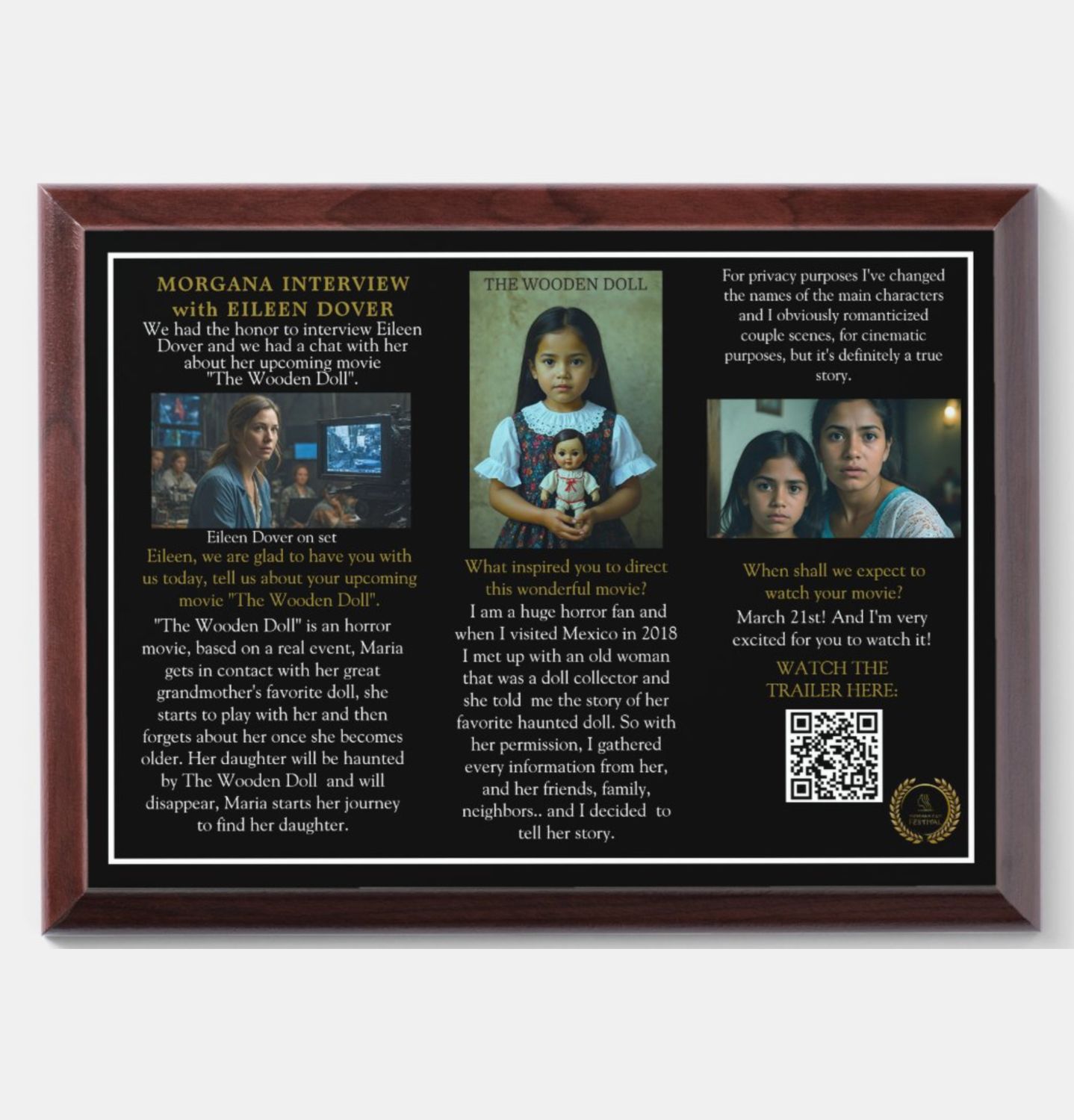 Wall plaque with Interview, wooden frame.