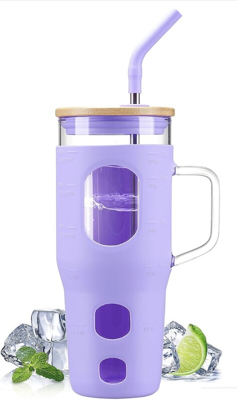 Light Purple 32oz Glass tumbler with Handle