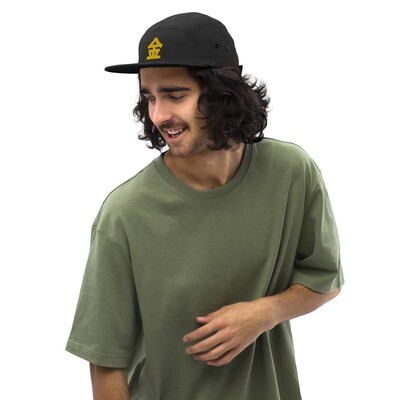 Gold Japanese Kanji Embroidery 5-Panel Cap | Calligraphy Streetwear - Unique Anime Fan Gift-Kanji Hats