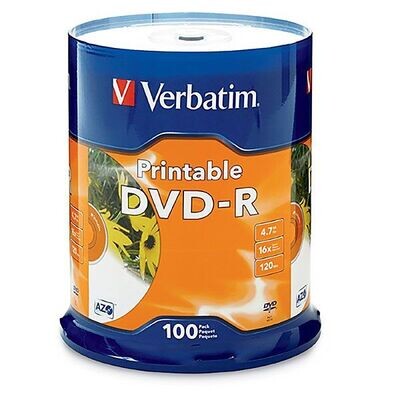 VERBATIM DVD SPINDLE 4.7GB DVD+R WHITE PACK OF 100