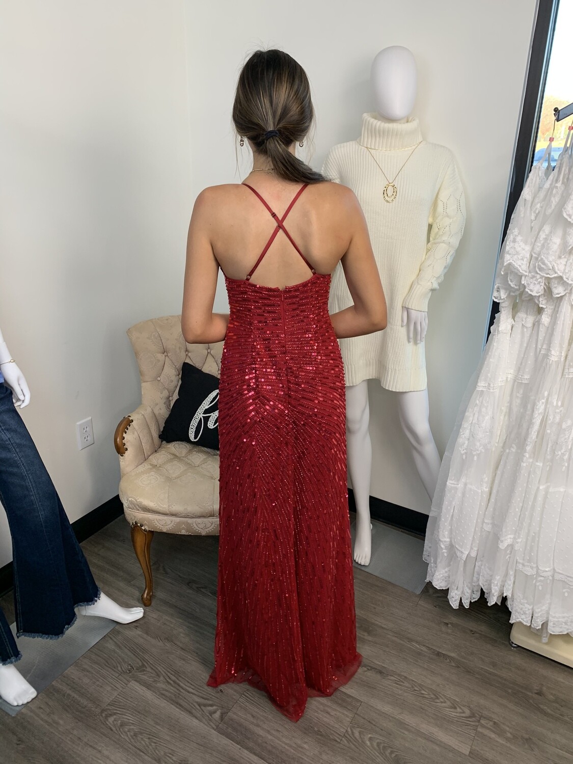 isabella prom dress Isabella Gown Black sequin dress with a low back