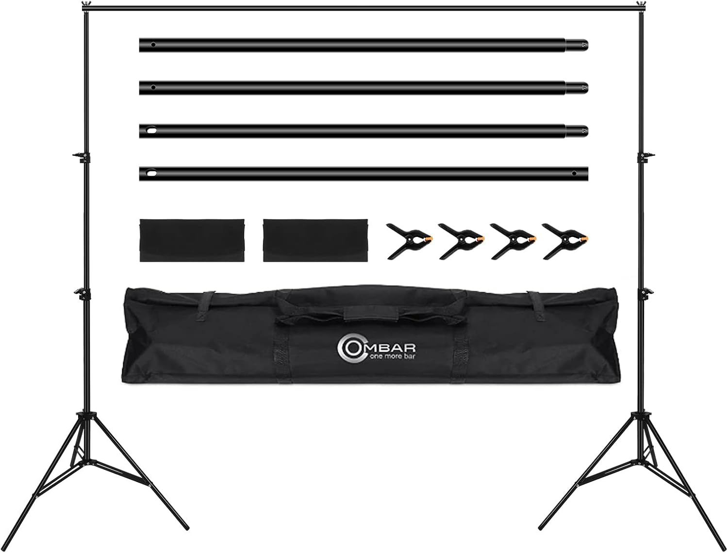 OMBAR YX-2030-1  Verstelbare foto-achtergrondstandaard - 2x3m - Voor portretten, productfotografie en video-opnamen - Telescopische fotostandaard met 4 achtergrondclips en 2 zandzakken