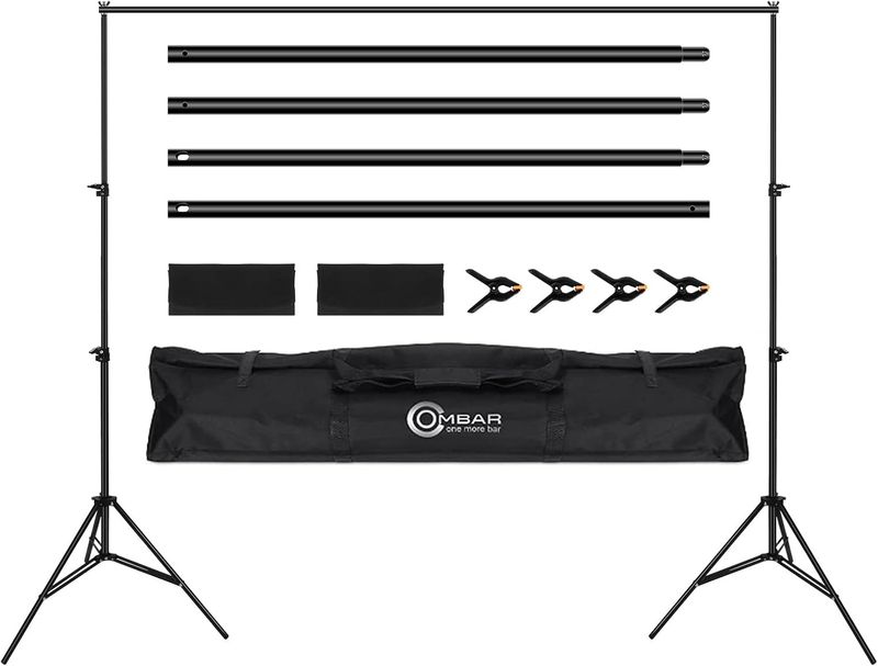 OMBAR YX-2030-1  Verstelbare foto-achtergrondstandaard - 2x3m - Voor portretten, productfotografie en video-opnamen - Telescopische fotostandaard met 4 achtergrondclips en 2 zandzakken