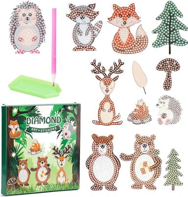 5D Diamond Painting Kinderdierenset-diamantschilderijen-doe-het-zelf diamantstickers- beer, kerstboom, vos, egel, paddenstoel- met geschenkdoos-voor Kerstmis, kinderdag, verjaardagscadeau