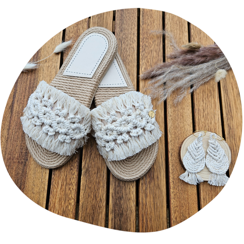 Makramee Ohrringe &amp; Slippers BRIOCHE Set