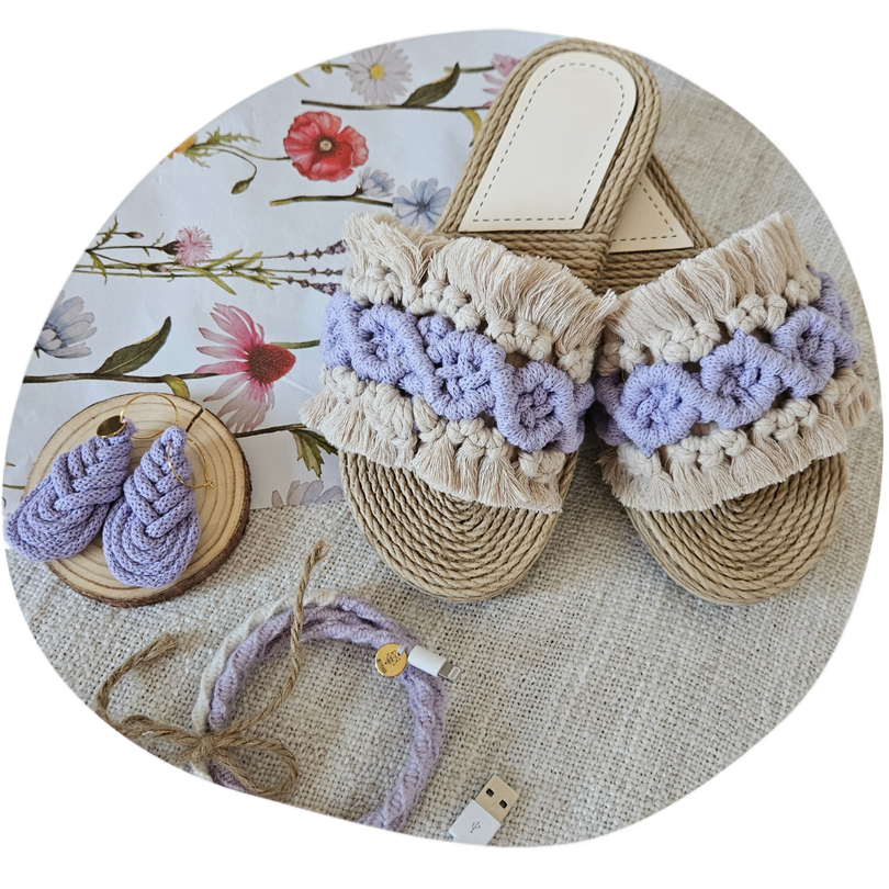 Makramee Ohrringe &amp; Slippers BRIOCHE DUO Set
