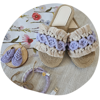 Makramee Ohrringe &amp; Slippers BRIOCHE DUO Set