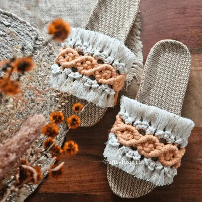 Makramee Slippers Sommerschuhe handmade in der Schweiz
