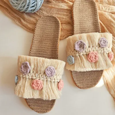 Makramee Slippers mit Blumen handgemacht in der Schweiz