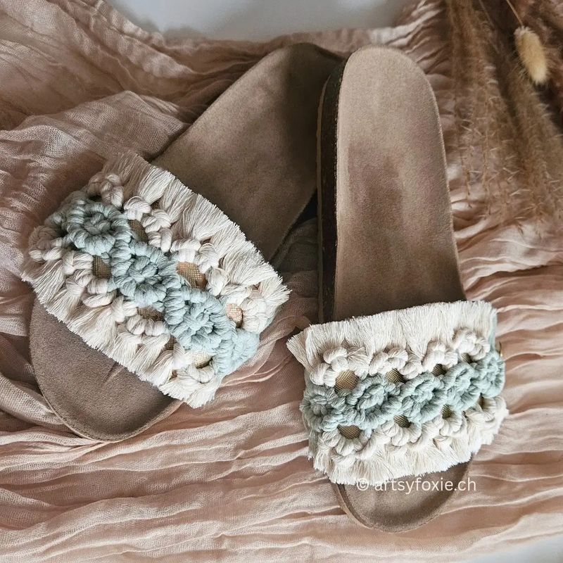Makramee Slippers Korksohle | 2 Wunschfarben Makramee Slippers Korksohle | 2 Wunschfarben