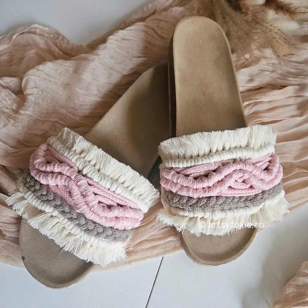 Makramee Slippers Korksohle | 3 Wunschfarben