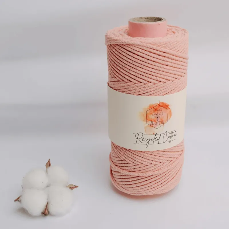 Recyceltes Baumwollgarn | 94 m | 3 mm peony Recycelte Baumwolle Makramee Häkelgarn rosa peony