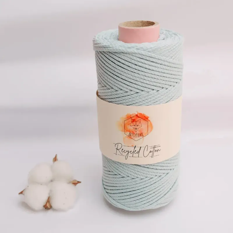 Recyceltes Baumwollgarn | 94 m | 3 mm sky blue Makramee Garn Häkelgarn himmlisch blau sky blue