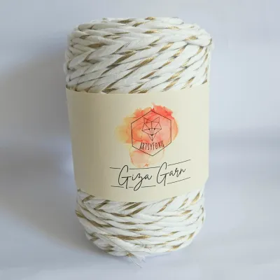 Makramee Garn 3 mm gezwirnt Golden Pearl – Off-White mit goldigen Fäden aus ägyptischer Baumwolle