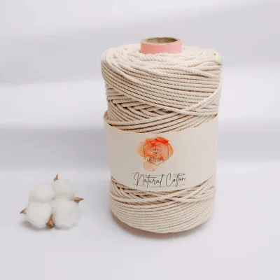 Natur Baumwollgarn 4 mm gedreht, 3ply aus drei Strängen, 100 % naturbelassene und ungefärbte Baumwolle