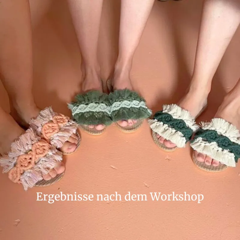 Ergebnisse eines Makramee Workshops, Pantoffeln Hausschuhe selber kreieren