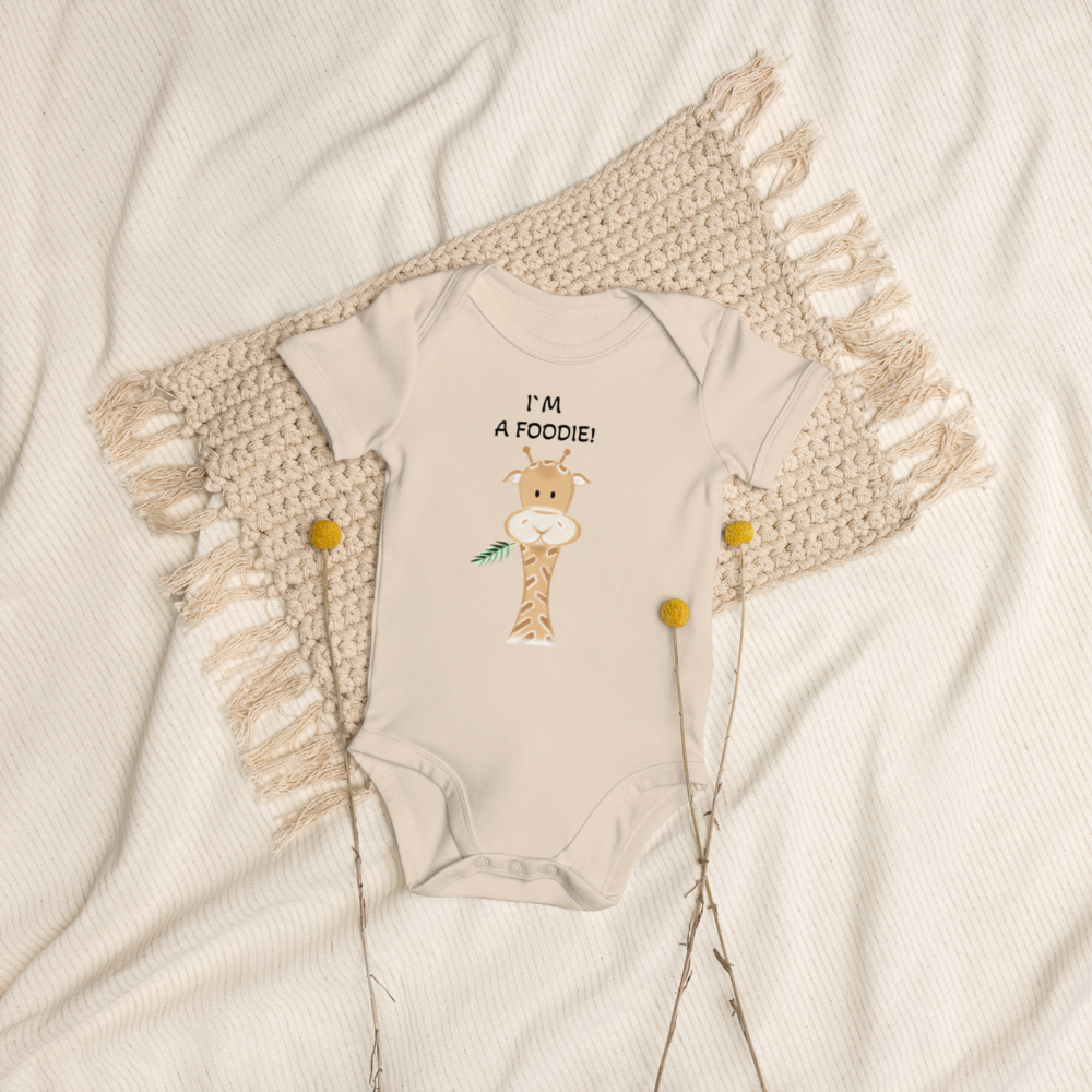 &quot; I AM A FOODIE &quot; Organic nude cotton baby body suit