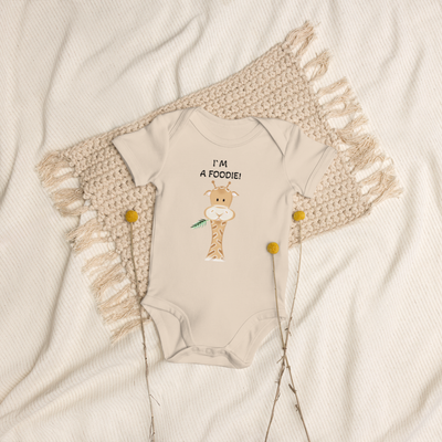 &quot; I AM A FOODIE &quot; Organic nude cotton baby body suit
