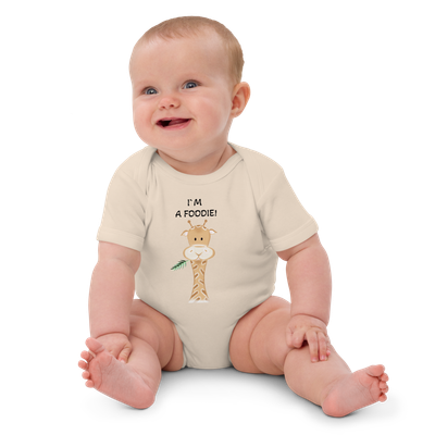 &quot; I AM A FOODIE &quot; Organic nude cotton baby body suit
