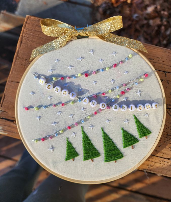 Merry and Bright Embroidered Wall Art