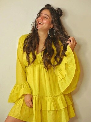 Women Tiered Yellow Dress