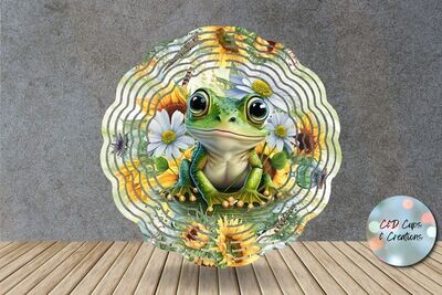 Frog Flowers Wind Spinner