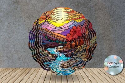 Stain Glass Mountain River Wind Spinner