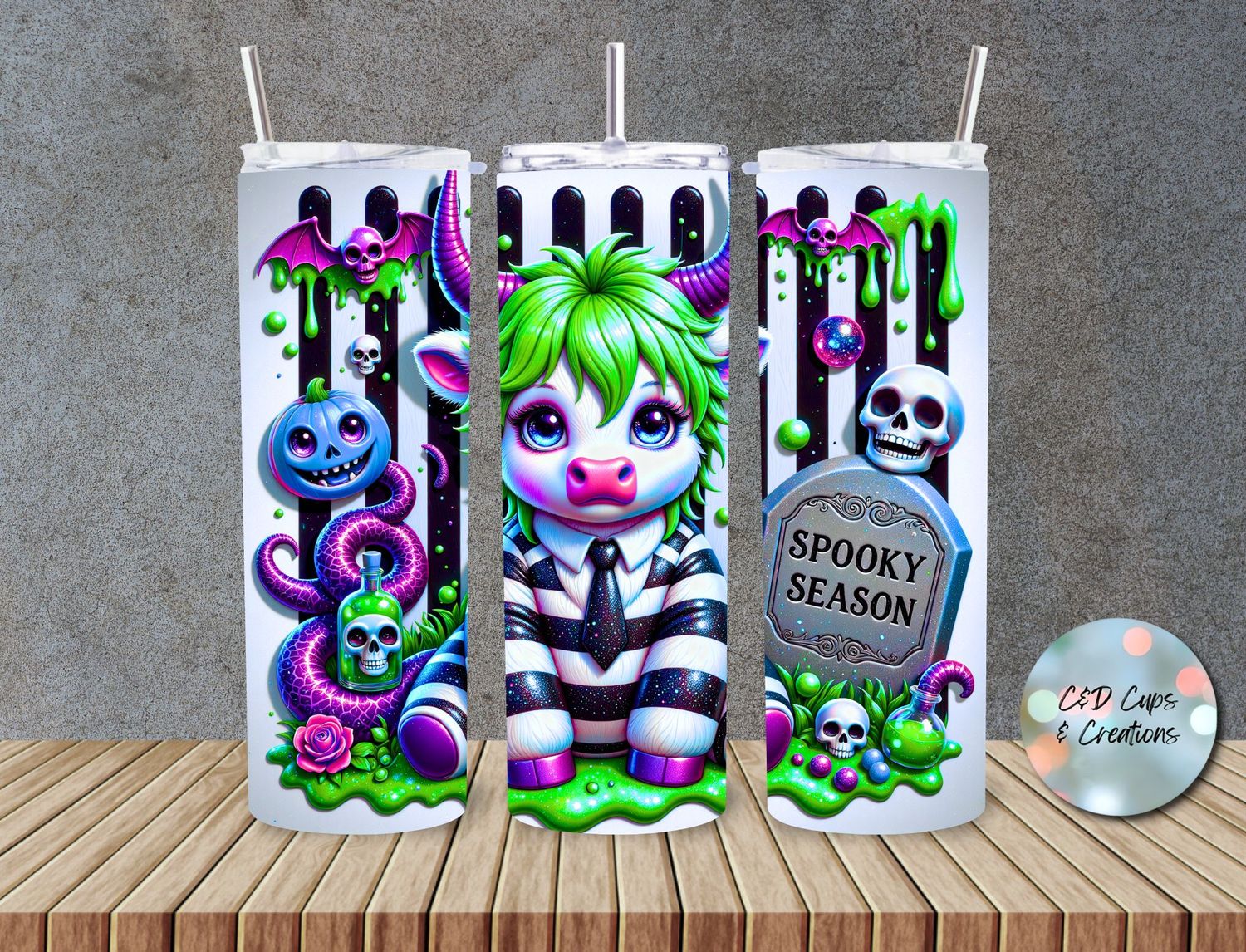 Halloween Spooky Season Green Cow Stripes