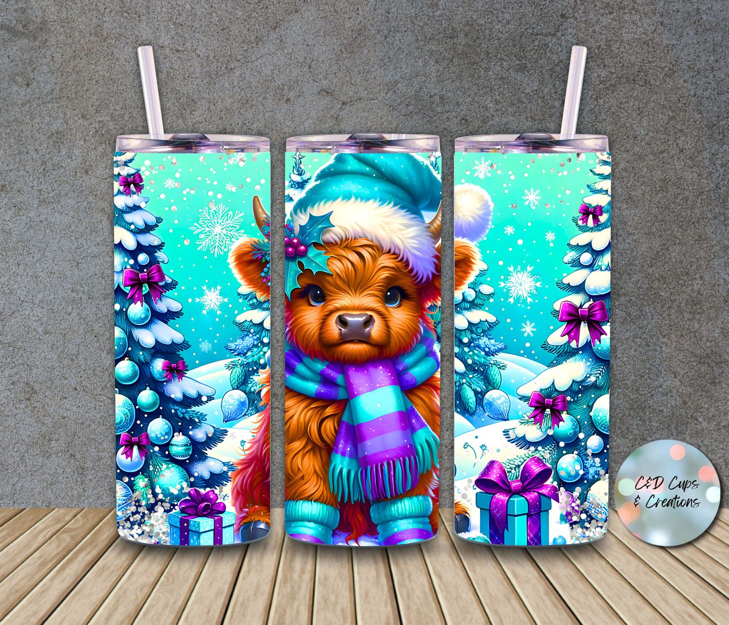 Christmas Cow Purple Blue