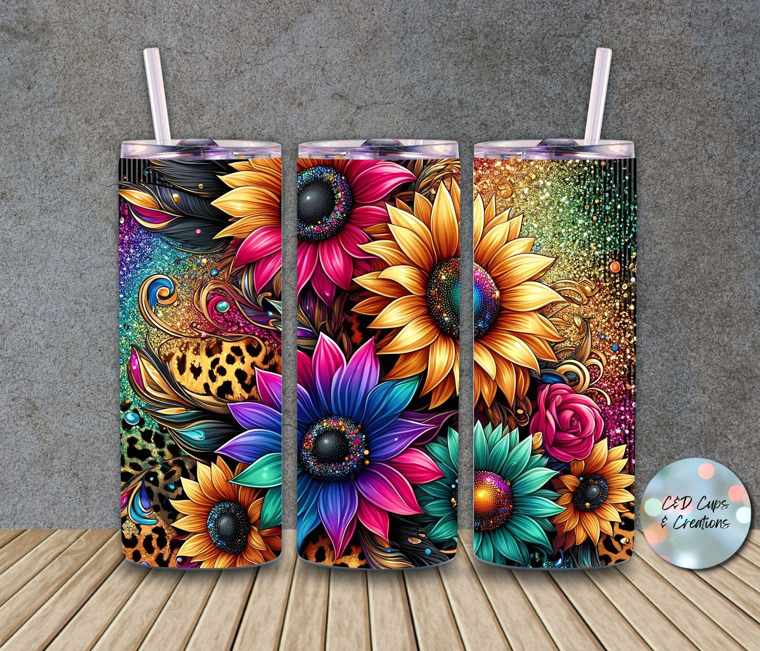 Neon Sunflower Glitter Cheetah