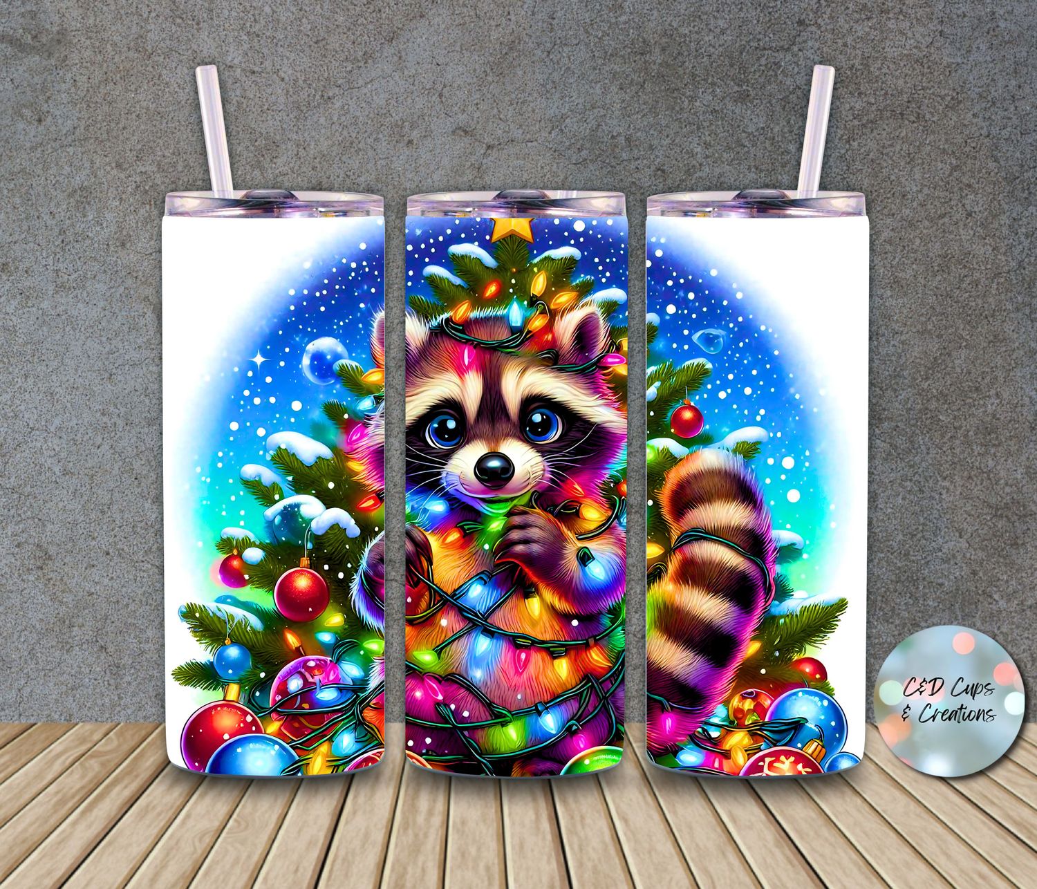 Christmas Raccoon in Lights