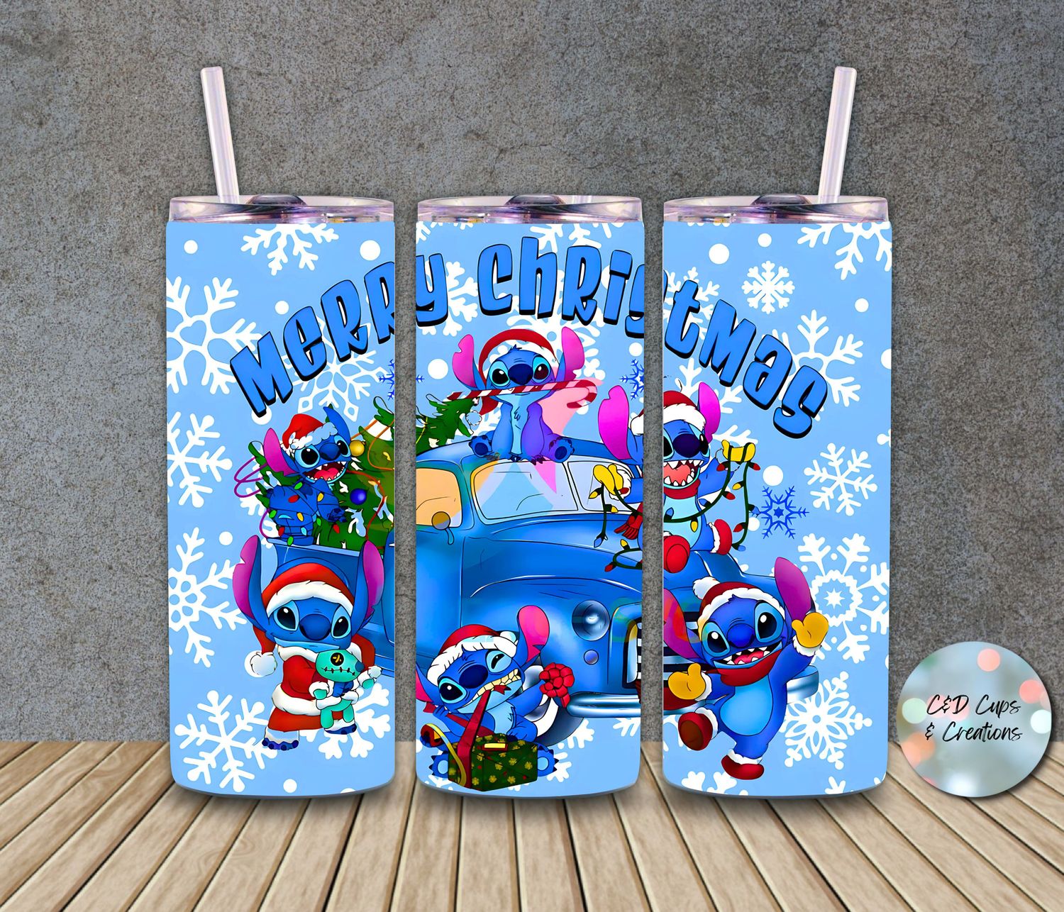 Merry Christmas Stitch Blue Car