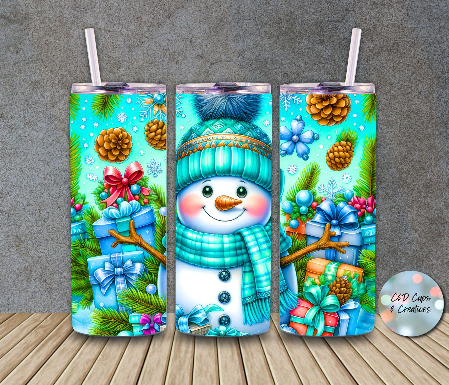 Snowman Green Hat Pine Cones