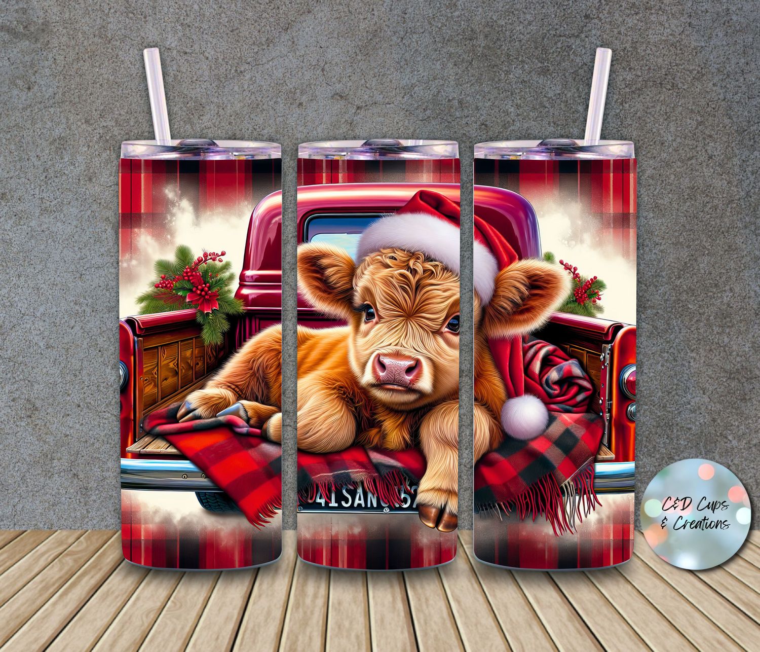 Christmas Red Cow Truck