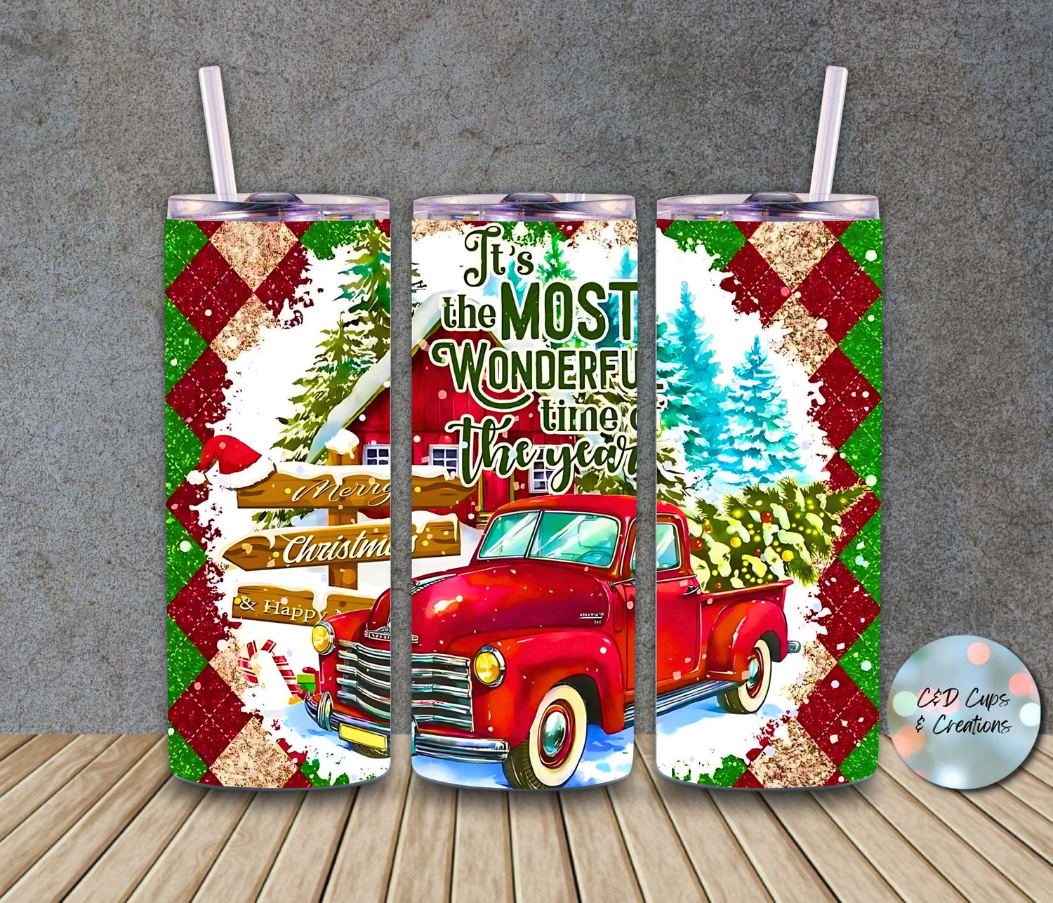 Wonderful World Red Truck Argyle