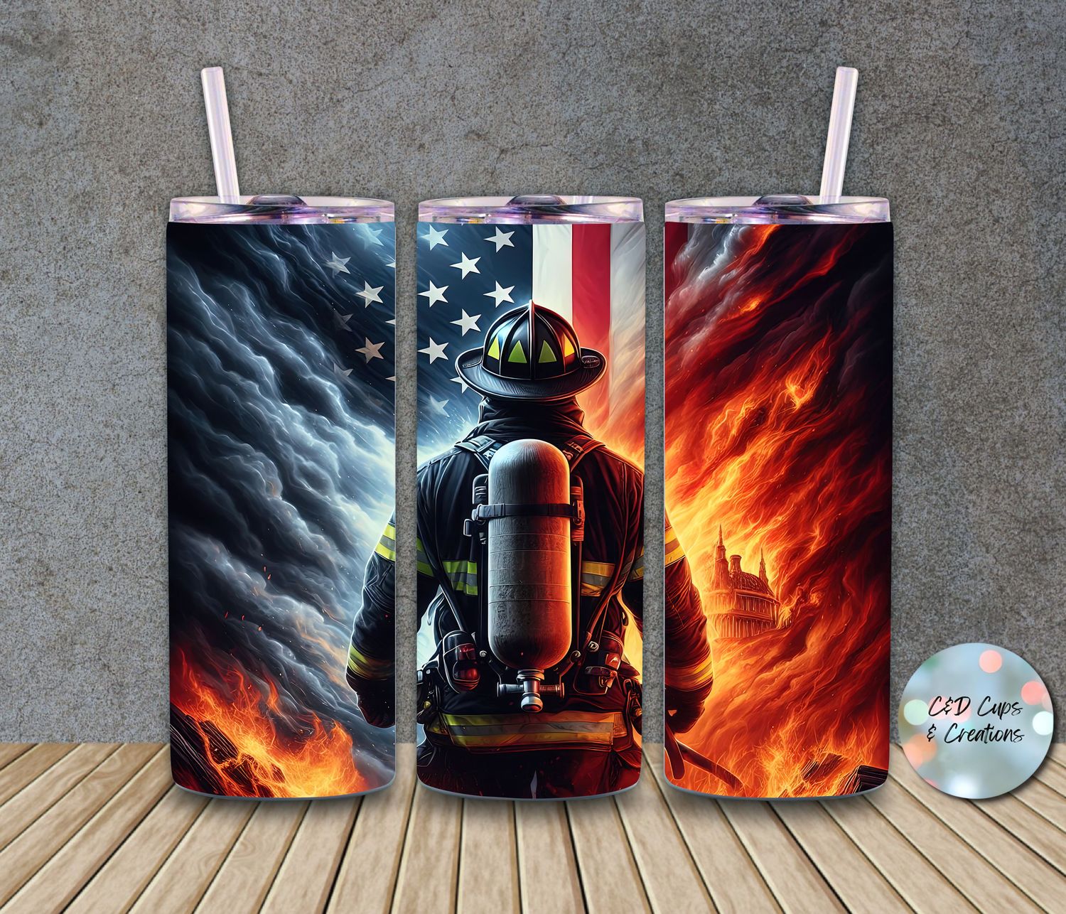 Firefighter with Flag