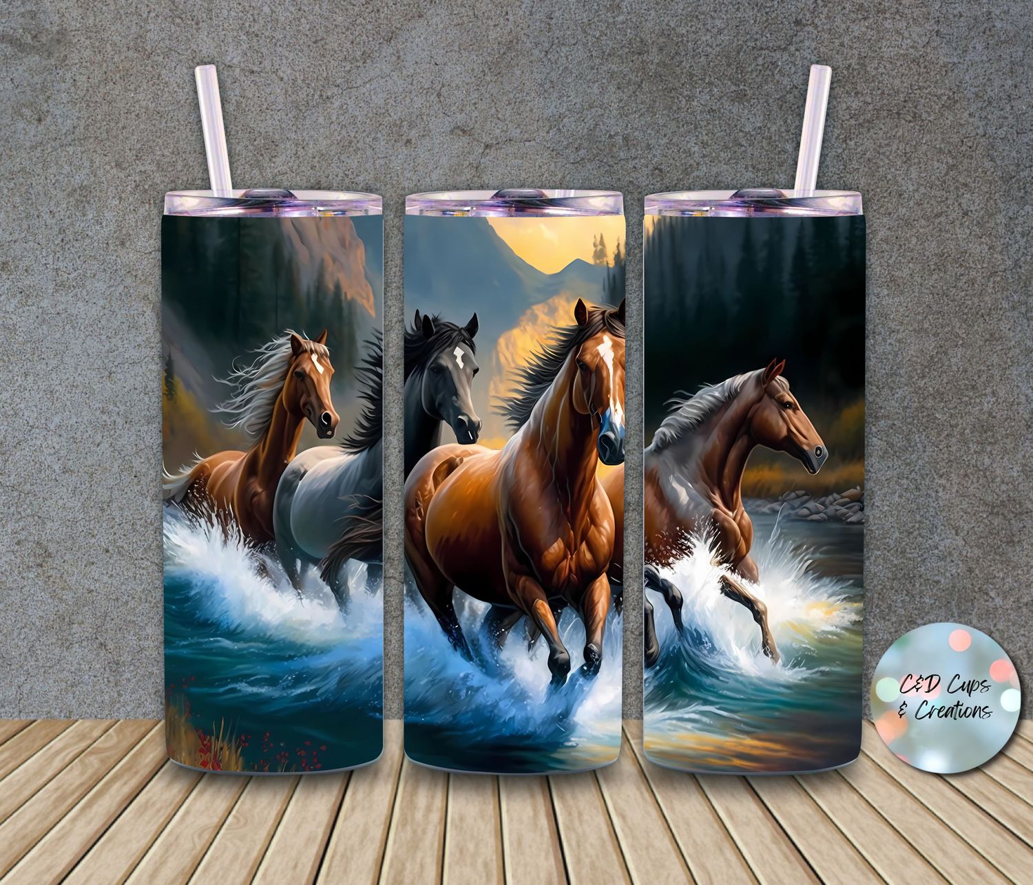 Horses Running in River