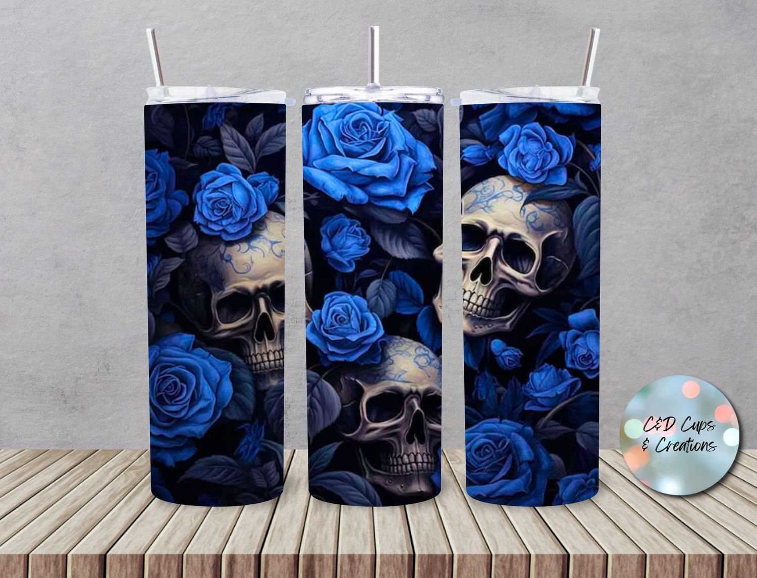 Skulls with Blue Flowers