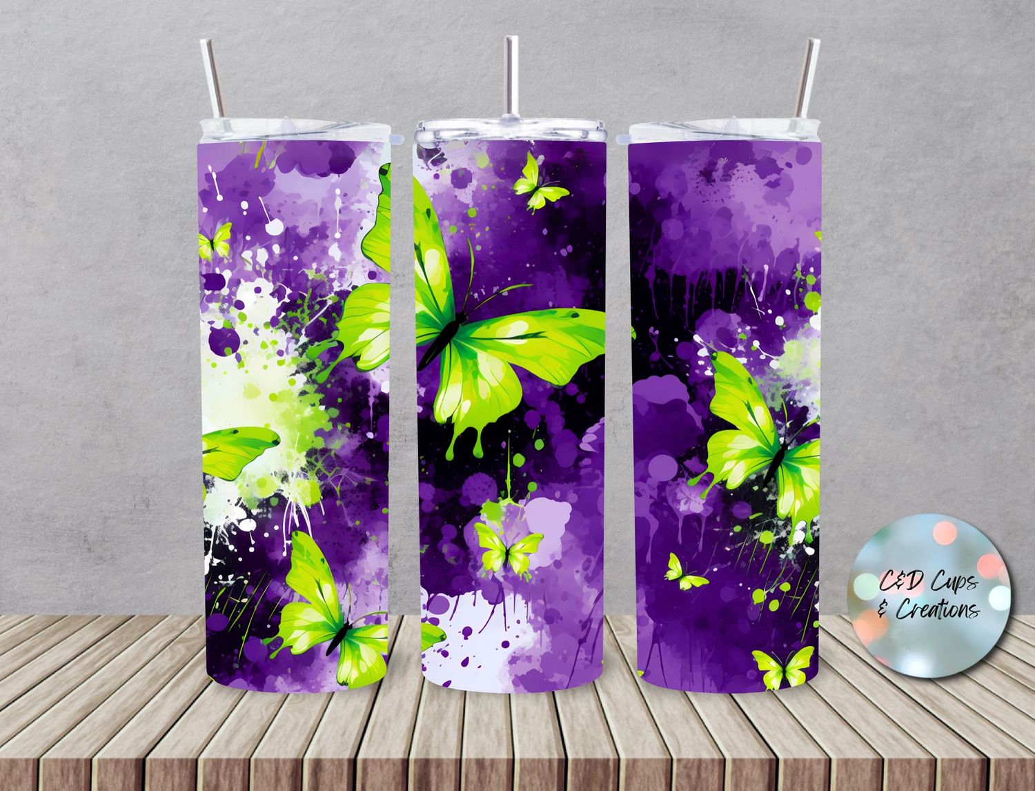 Neon Green Butterfly Purple