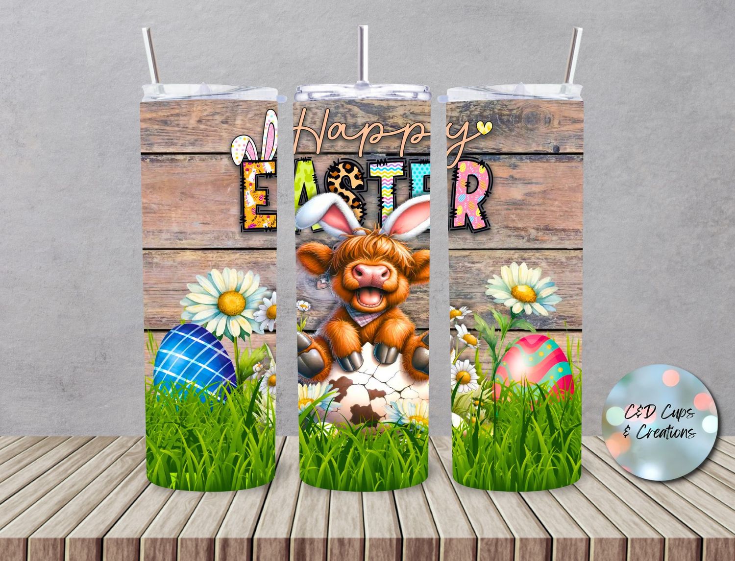 Happy Easter Cow with Eggs