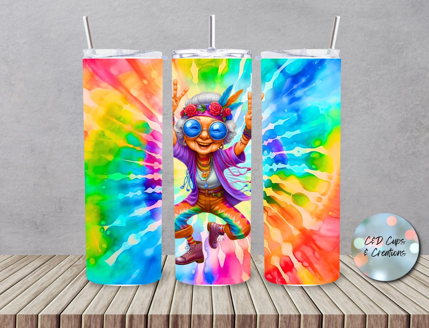 Tye Dye Hippie Old Woman