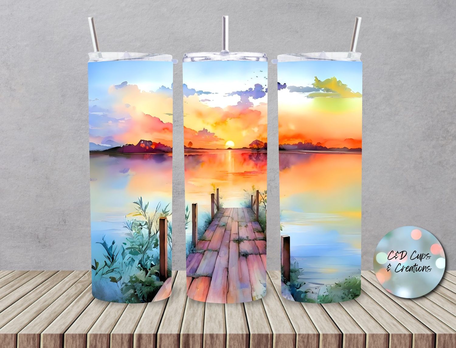 Watercolor Sunset Dock