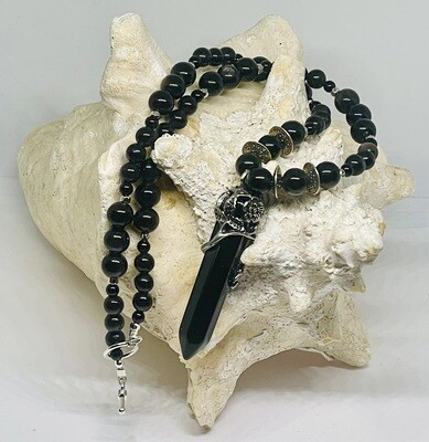 Black Onyx Pendant and Bead Necklace